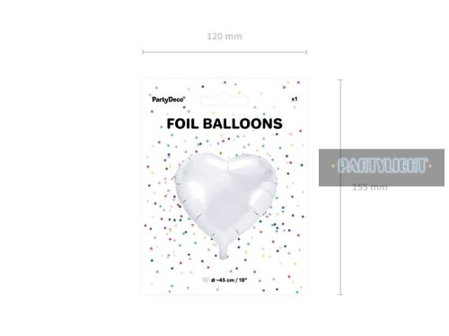 Szív alakú fólia lufi fehér (45 cm)